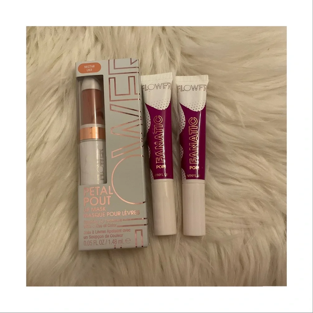 Flower Beauty Petal Pout Lip Mask & 2 Pop Fanatic Vinyl Lip - New